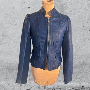 Buffalo Vintage Cobalt Blue Leather Fitted Jacket Size Med